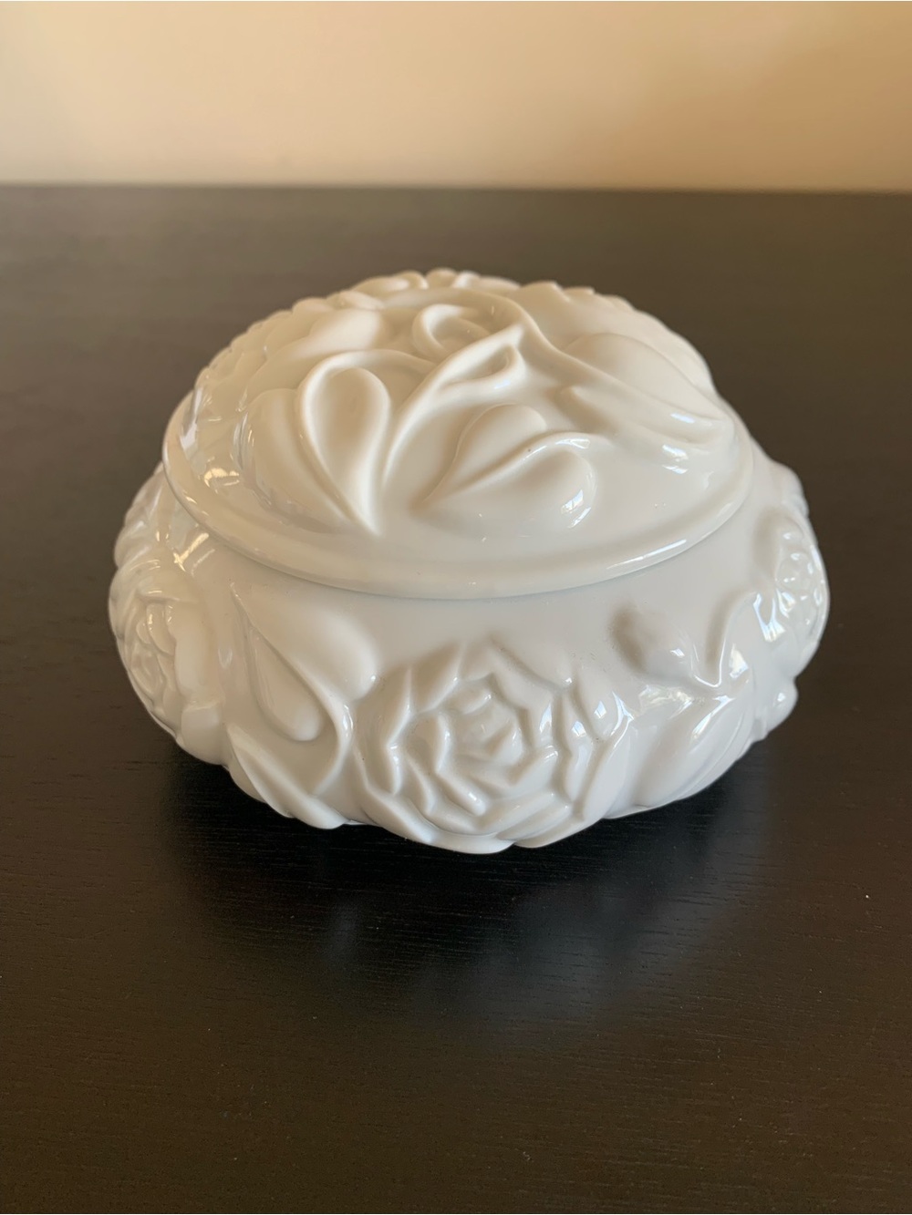 White Porcelain Trinket Box Floral Lidded Dish Made in Japan Germaine Monteil